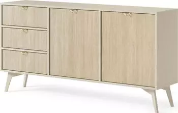 Bettso zweitürige mit 3 Schubladen Goldene Griffe FIRR KSZ158 Sandbeige + Skandi Fischgrätmuster (800000968832)