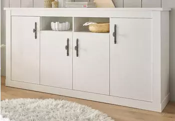 Furn.Design Fiastra (Anrichte in Pinie weiß Landhaus 200 cm) 10 Fächer Soft-Close-Funktion (800001009127)