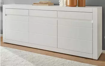 Furn.Design Derby (Anrichte in weiß 217 cm 3 Türen und 3 Schubladen) mit weiß oder Eiche Soft-Close-Funktion (800001009135)