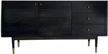 Finebuy Sideboard 160cm Akazien-Massivholz Schwarz, 2 T&uuml;ren & 3 Schubladen (FB110287)