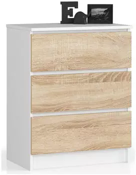 Akord Furniture Factory K60 Kommode 3 Schubladen Weiß/Sonoma-Eiche 60x40x77cm (K60)