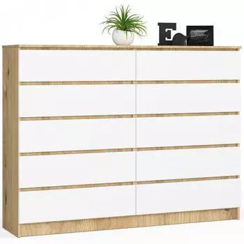 Akord Furniture Factory K160 Kommode 10 Schubladen 160x121x40cm Artisan Eiche/Weiß (OP0LK-160SZ10ARTBIA)