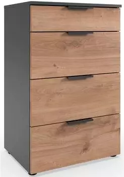 Wimex Level by fresh to go Schubkastenkommode 4 Schubladen Soft-Close 54x84x41cm Plankeneiche/Graphit
