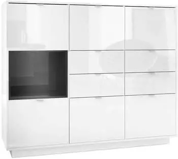Vladon Metro V2 Highboard Wei&szlig; Hochglanz / Schwarz Hochglanz 153x123x37cm