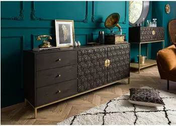 Massivmoebel24 Diamond Sideboard Mangoholz 180x40x77cm grau ge&ouml;lt (09-330-760-0010)