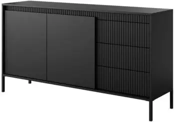 Masseno Sensato Sideboard 154x81x40cm 2 T&uuml;ren 3 Schubladen Schwarz (SENSO B KOMODA 153 2D3S CZARNY-BLACK)
