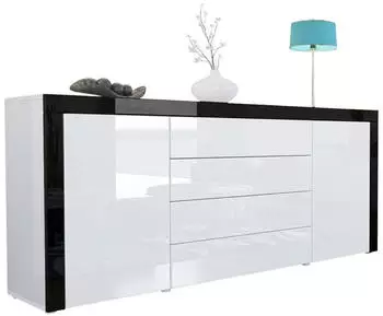 Vladon La Paz V1 Sideboard 2 T&uuml;ren 4 Schubladen Wei&szlig;/Schwarz Hochglanz 167x72x35cm (50000314)