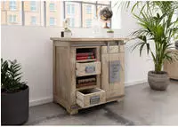 Massivmoebel24 Kommode, Beige, Holz, Echtholz,Mangoholz, 2 F&auml;cher, 2 Schubladen,