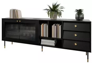 Mirjan24 Valerio 200 Sideboard 3 Schubladen, 2 Drehtüren, 200x75x39cm, Schwarz