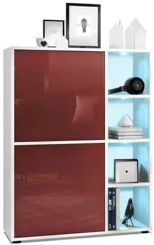 Vladon Cuba Highboard 2 T&uuml;ren, 4 offene F&auml;cher, RGB LED, Bordeaux Hochglanz (50009324)
