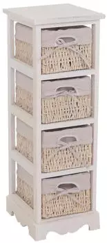 Mendler Regal Kommode mit 4 Korbschubladen 74x25x28cm Vintage wei&szlig; (30435)