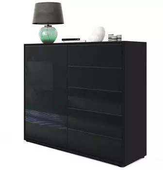 Vladon Ben V2 Kommode 1 T&uuml;r 5 Schubladen Schwarz matt/Hochglanz (50002693)