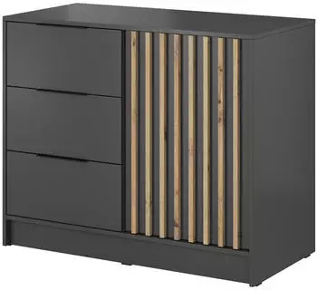 Masseno Neliana Sideboard 3 Schubladen 1 T&uuml;r 105x86x45cm Graphit (NELLY 2D KOMODA GRAFIT-LAMELA ARTISAN)