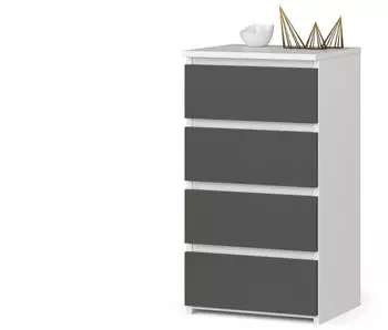 Akord Furniture Factory Carlo CL4 Kommode 4 Schubladen, Graphitgrau/Weiß, 40x74x35cm (CL4)