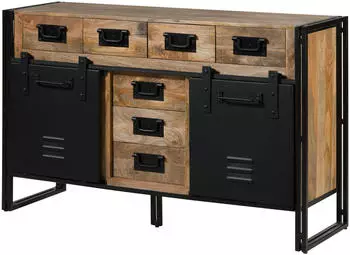 Massivmoebel24 Blackburn Sideboard Mangoholz massiv 150x45x90cm, natur lackiert / Metall schwarz (09-312-728-1010)