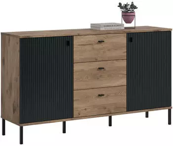 xonox.home Sideboard Chess 2 T&uuml;ren & 3 Schubk&auml;sten, Nox Oak / Schwarz, 154x89x41cm