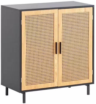 Wohnling Sideboard Schwarz Wiener Geflecht 2 T&uuml;ren 80x86,5x40cm (WL6.828)