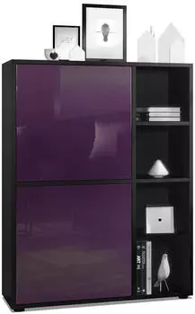 Vladon Cuba Highboard 2 T&uuml;ren, 4 offene F&auml;cher, Schwarz matt / Brombeer Hochglanz (50009274)