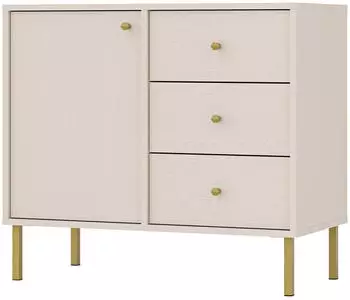 Selsey Oktio Sideboard 3 Schubladen, 1 T&uuml;r, Sandbeige, Goldene Metallf&uuml;&szlig;e (83.6x73.9x40.8cm)