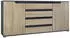 Vladon Sideboard Sylt V2 2 Türen, 4 Schubladen, Anthrazit matt / Eiche sägerau / Schwarz Hochglanz (166,5x75,5x35cm)