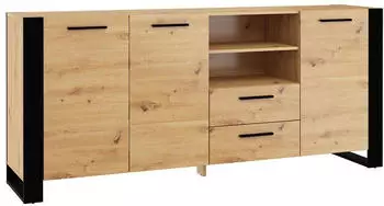 Bim Furniture Nuka D Sideboard 3 T&uuml;ren, 2 Schubladen, 197,5x45x87cm, Eiche/Schwarz