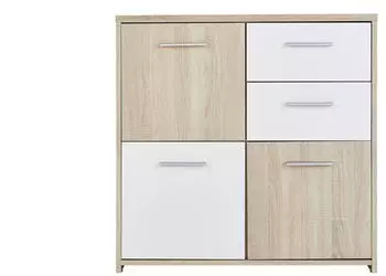 Forte Quadro Kommode 3 T&uuml;ren 2 Schubladen Sonoma Eiche/Wei&szlig; 77,2x77,5x29,6cm
