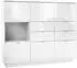 Vladon Metro V2 Highboard 6 Türen, 4 Schubladen, Weiß Hochglanz / Beton Oxid Optik (50004876)