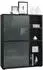 Vladon Cuba Highboard 2 Türen, 4 offene Fächer, Schwarz matt / Grau Hochglanz (50009279)