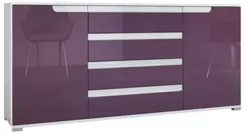 Vladon Sylt V2 Sideboard 2 T&uuml;ren 4 Schubladen, Brombeer Hochglanz / Wei&szlig; Matt (50001771)