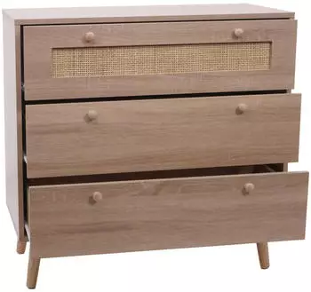 MCW Schubladenkommode MCW-M39 Kubu Rattan Holz Eiche-Optik 78x80x39cm (MCW-M39)