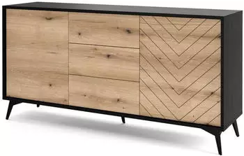 Masseno Diamante Sideboard 3 Schubladen 2 Türen 154cm Schwarz/Eiche Artisan (DIAMOND KOMODA KSZ154 DĄB EVOKE-CZARNY)