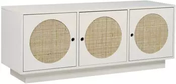 Beliani UYUNI Sideboard 3 Türen Rattanfront, Weiß (UYUNI)