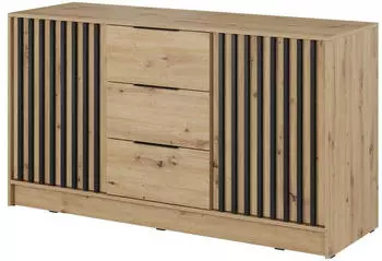 Masseno Neliana Sideboard 3 Schubladen 2 Türen 155x86x45cm Eiche Artisan (NELLY 3D KOMODA ARTISAN-LAMELA CZARNA)