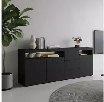 Borchardt-M&ouml;bel Kapstadt Sideboard 200cm Push-to-open Hochglanz Schwarz