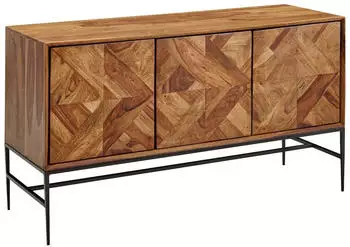 Finebuy Sideboard Sheesham Massivholz 3 T&uuml;ren Metallrahmen Schwarz 120cm (FB79614)