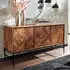 Finebuy Sideboard Sheesham Massivholz 3 Türen Metallrahmen Schwarz 120cm (FB79614)
