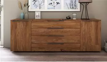 Borchardt-Möbel Tom Sideboard 200cm, 2 Türen, 3 Schubfächer, Metallgriffe, Eiche Vintage