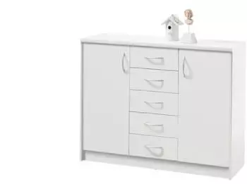 Sconto Optimus Kommode 7 Wei&szlig;, 2 T&uuml;ren, 5 Schubladen, 109x86x35cm