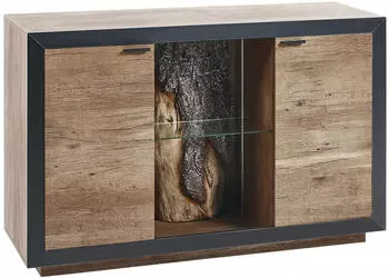 Beliani Marana Sideboard Helles Holz Schwarz 120x42cm LED 2 Türen (372259)