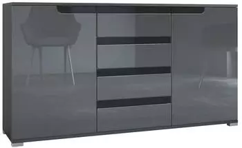 Vladon Sylt V1 Sideboard 2 T&uuml;ren 4 Schubladen Anthrazit matt / Grau Hochglanz (50001760)