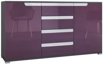 Vladon Sylt V1 Sideboard 2 T&uuml;ren 4 Schubladen Anthrazit/Brombeer Hochglanz (50001758)