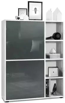 Vladon Highboard Cuba 2 T&uuml;ren, 4 offene F&auml;cher, Wei&szlig; matt / Grau Hochglanz (Cuba)