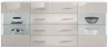 Vladon Bari V2 Sideboard 2 T&uuml;ren, 4 Schubladen, Wei&szlig; matt/Sandgrau Hochglanz (50000063)