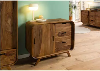 Massivmoebel24 Mailand Sideboard Sheesham hellbraun lackiert 90x40x75cm (09-312-875-0100)