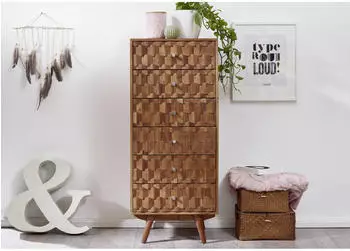 Massivmoebel24 MOSAYK Kommode Akazie Massivholz 53x42x125cm natur lackiert (09-330-689-0108)