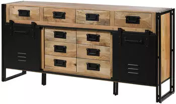 Massivmoebel24 Blackburn Sideboard Massivholz Mango natur lackiert / Metall schwarz 195x45x90cm (09-312-728-1009)