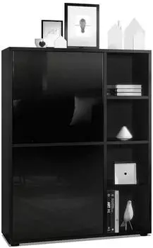 Vladon Cuba Highboard 2 T&uuml;ren, Schwarz matt / Schwarz Hochglanz (50009283)