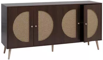 MCW Sideboard P49 Poly-Rattanfront MDF Melamin 80x160x40cm Walnuss-Optik (100504)