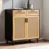 Finebuy Sideboard 80x86,5cm Schwarz mit Wiener Geflecht, 2 Türen (FB100063)