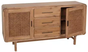 Mendler HWC-M47 Sideboard Akazie Massivholz gebeizt, Rattan, 83x160x45cm (105014)